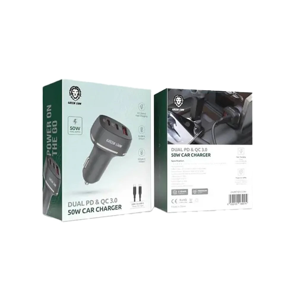 Green Lion Dual PD & QC 3.0 50W Car Charger - Black